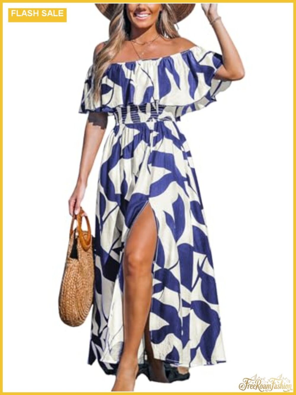 Off Shoulder Ruffle Floral Maxi Dress Backless Beach Sundress